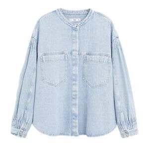 Mango Puff Sleeve Denim Top Shacket